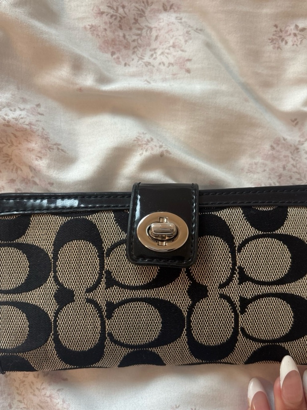Coach Signature Canvas Khaki and Black Turn-Lock Wallet